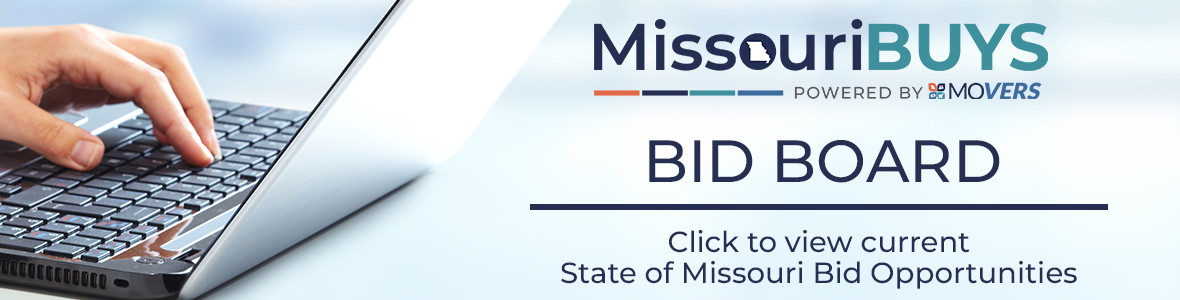 Image promoting the MissouriBUYS bid board leading to see current State of Missouri bid opportunities