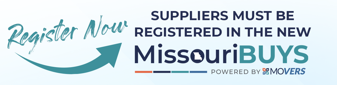 Image instructing suppliers to register in the new MissouriBUYS, powered by MOVERS system